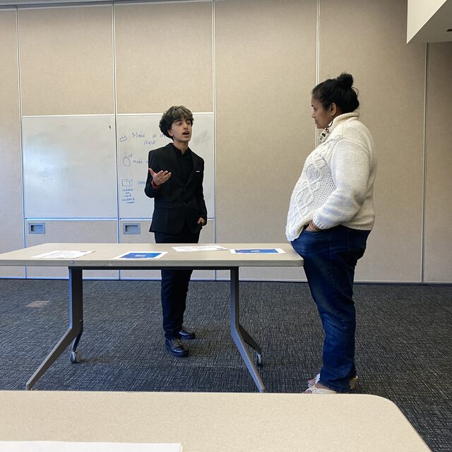 Breathe-On volunteer presenting at a library awareness session